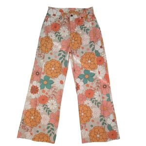 Womens Retro 70s Floral Print Wide Leg High Waisted Pants Multicolor Size S NEW